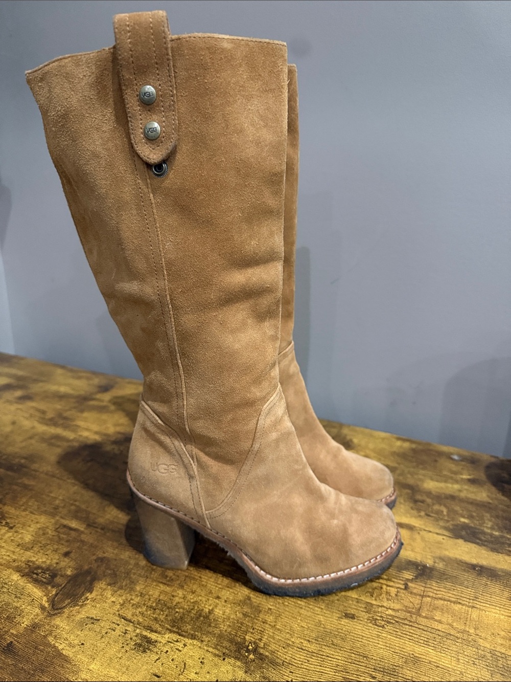 UGG Women's Suede Chestnut Knee-High Heeled Boots